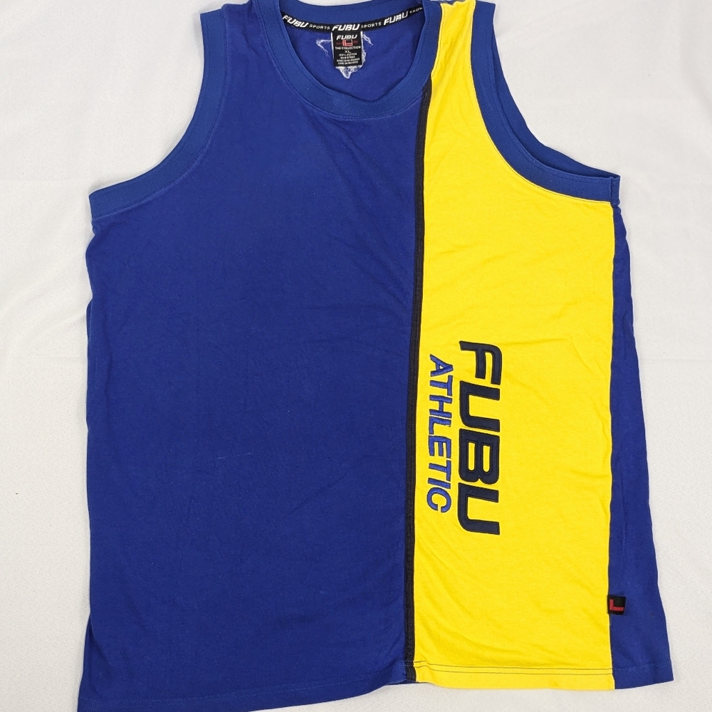 Vintage Fubu Athletic Mens Sleeveless Tank Top Blue Yellow Size XL